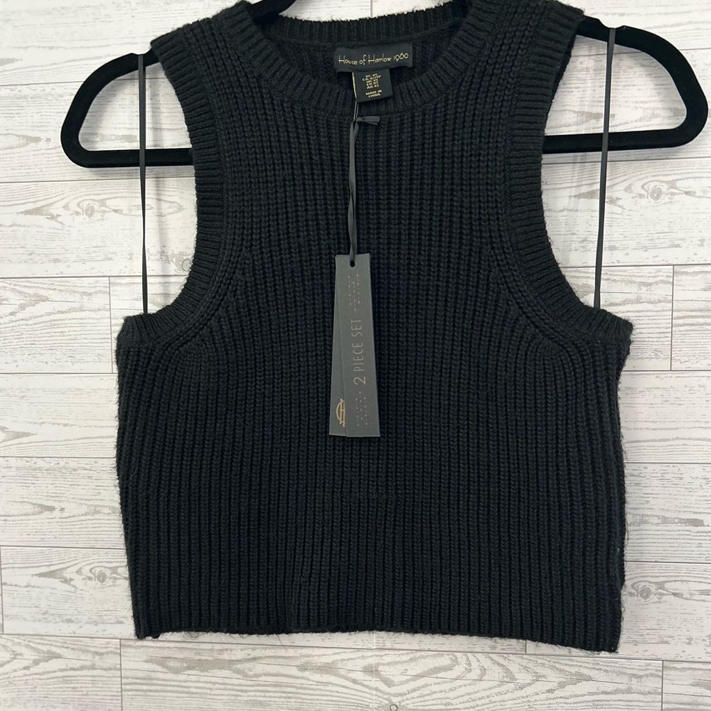 House of Harlow 1960 Black Ribbed Crop Tank Top